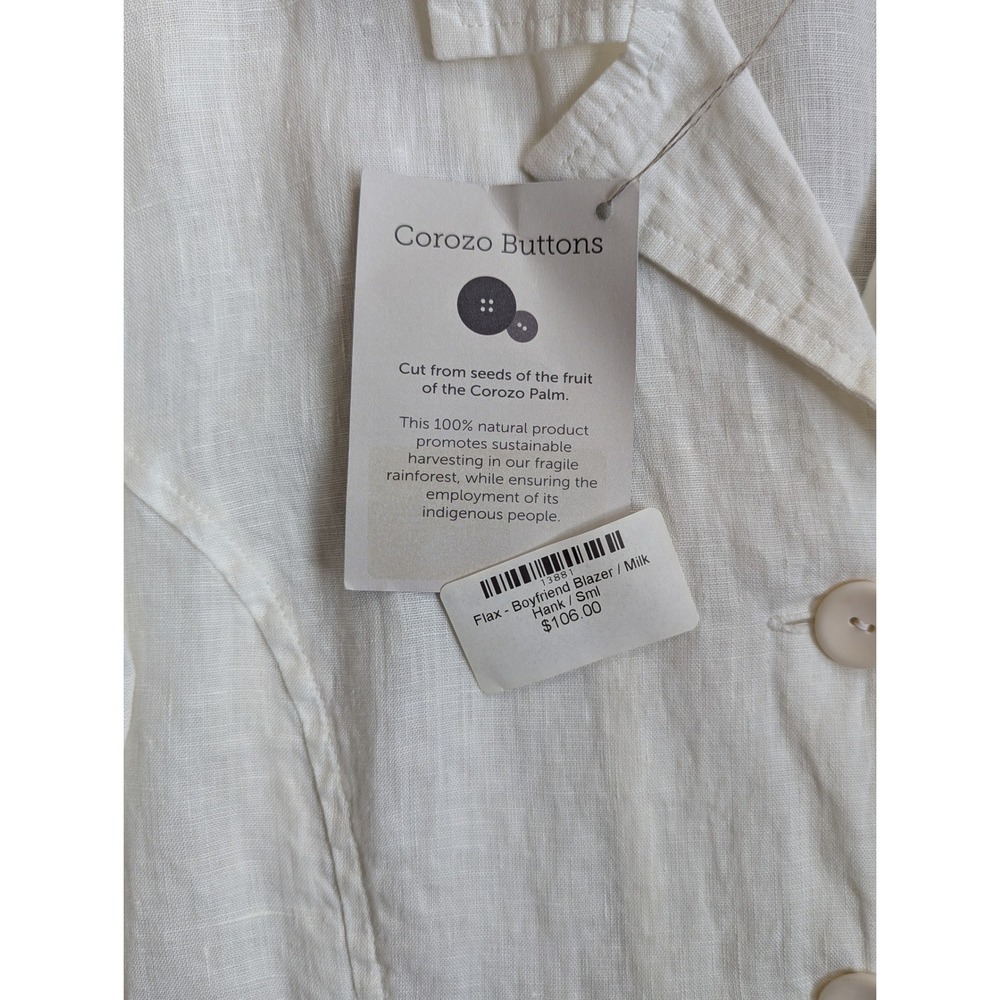 FLAX White Linen Boyfriend Blazer Milk S Minimalist Lagenlook Resortwear NWT - Picture 7 of 13